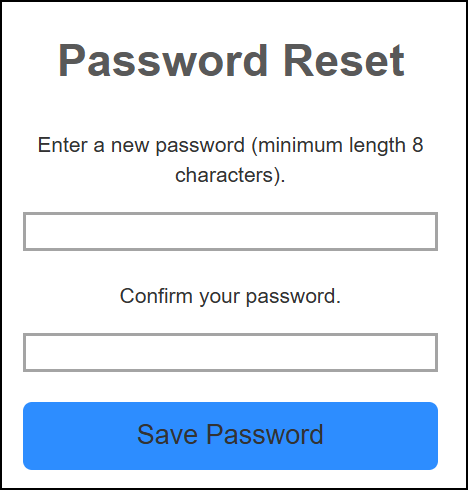 Password reset page.