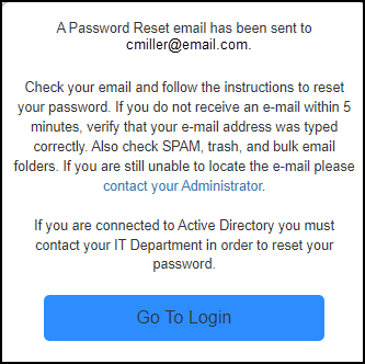 Password reset confirmation message