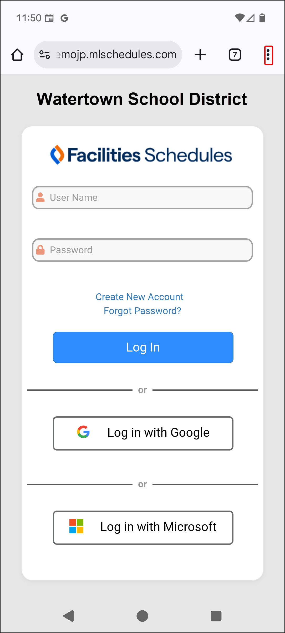 Schedules mobile login view