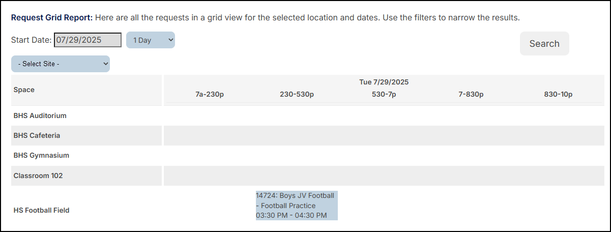 Request Grid report page.
