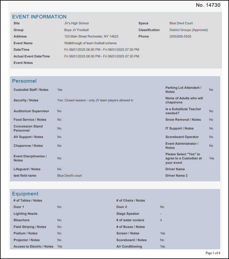 One page per event report