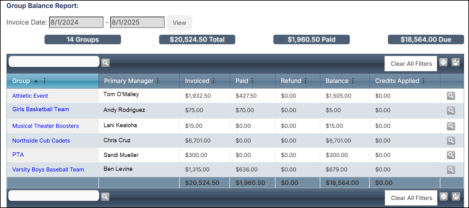Group Balance Report