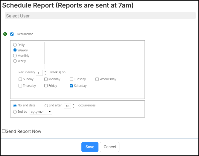 Schedule report pop-up