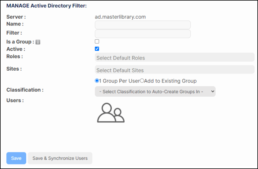 Manage active directory filter details page