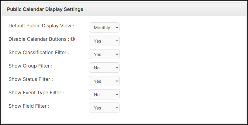 Public calendar display settings