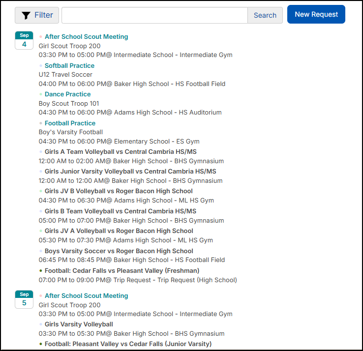 dated list view sample