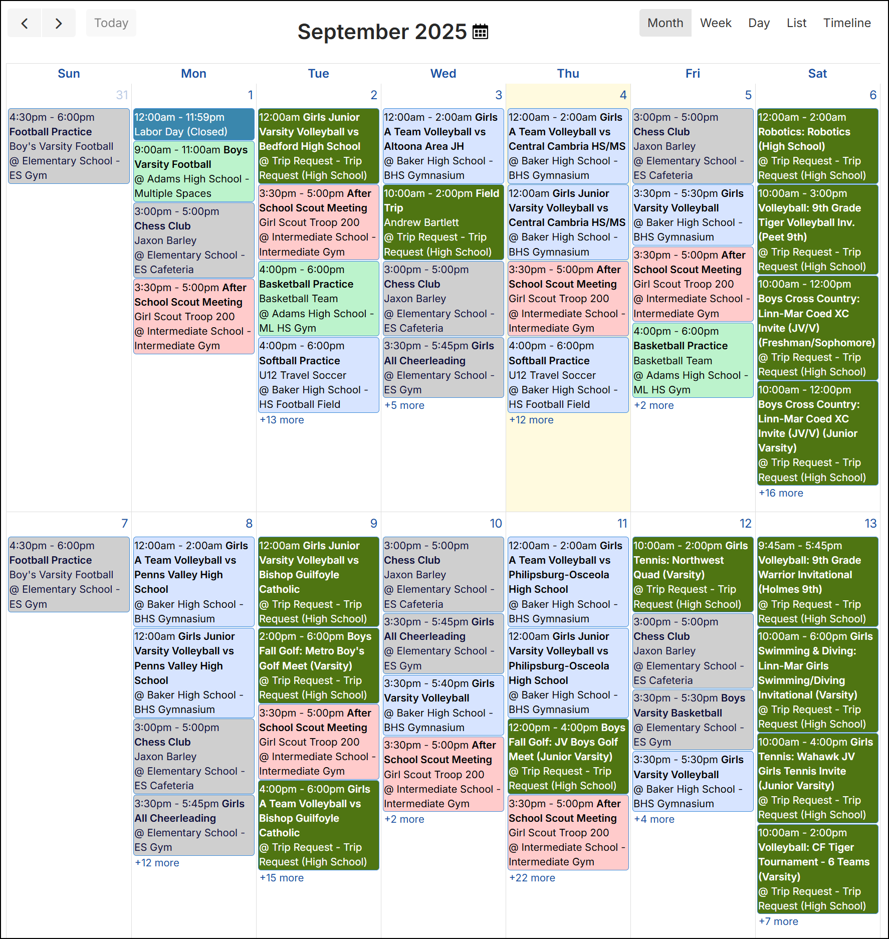 Calendar view example