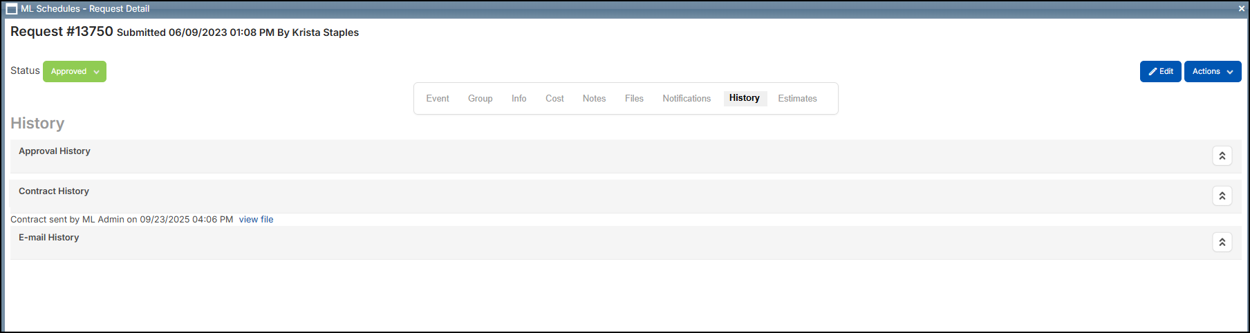 Request history tab