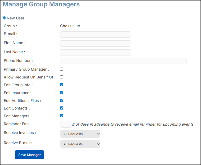 Manage group managers pop-up