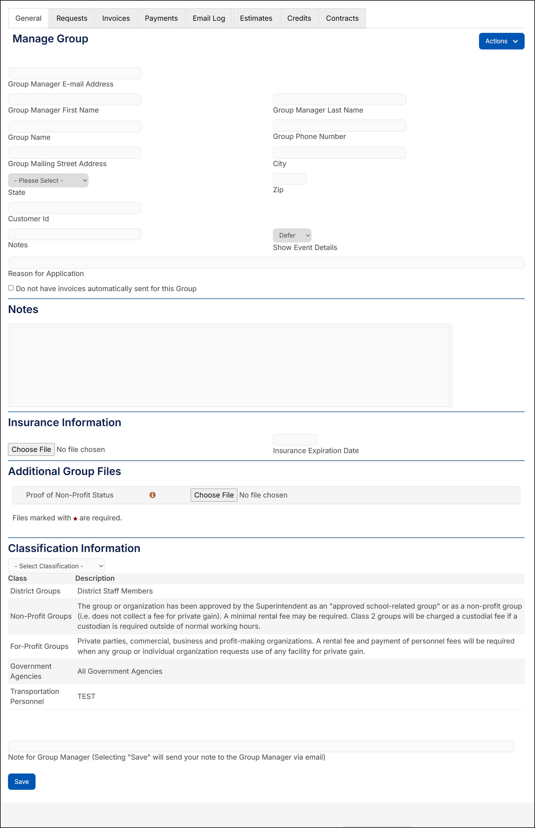 Manage group page