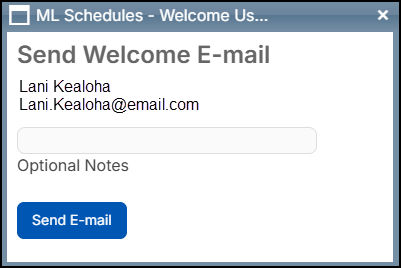 Send welcome email pop-up