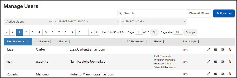Manage users page