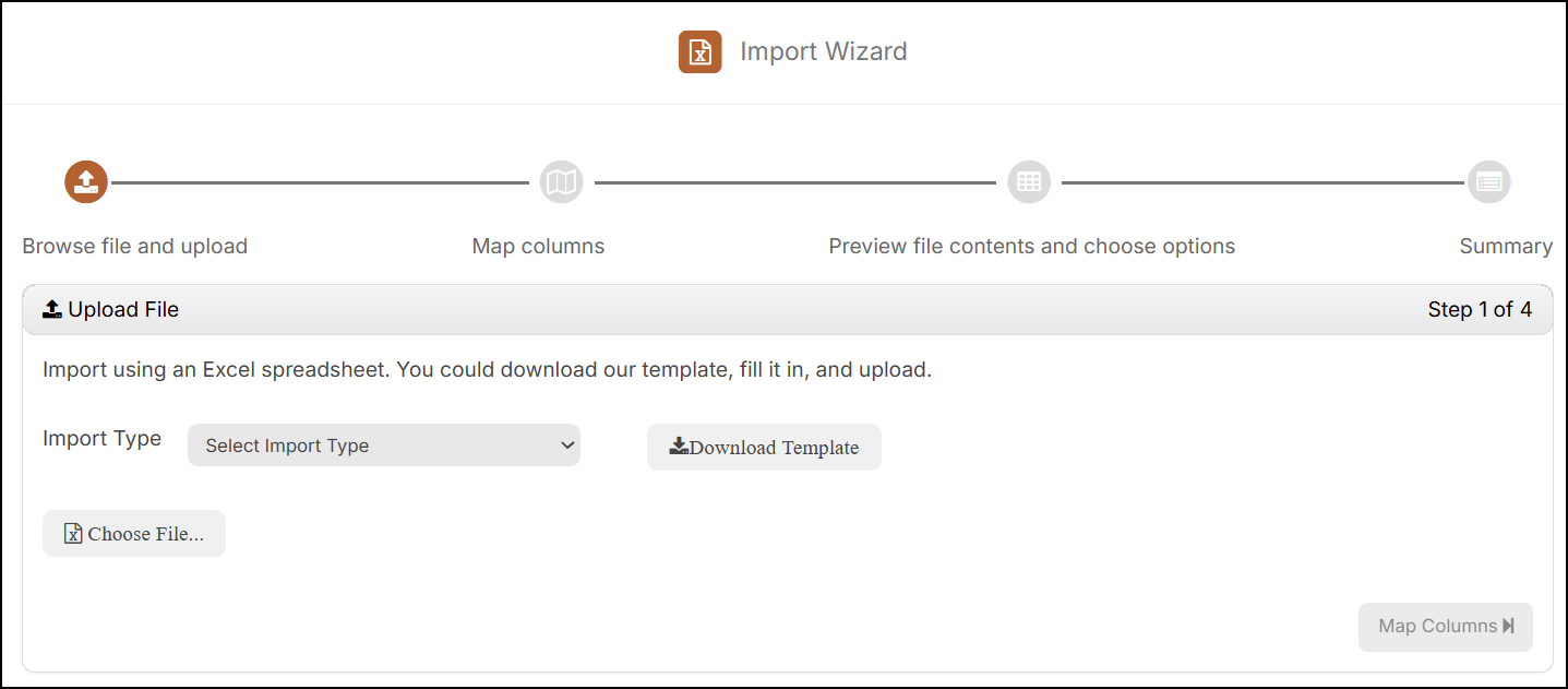 Import wizard browse file and upload tab
