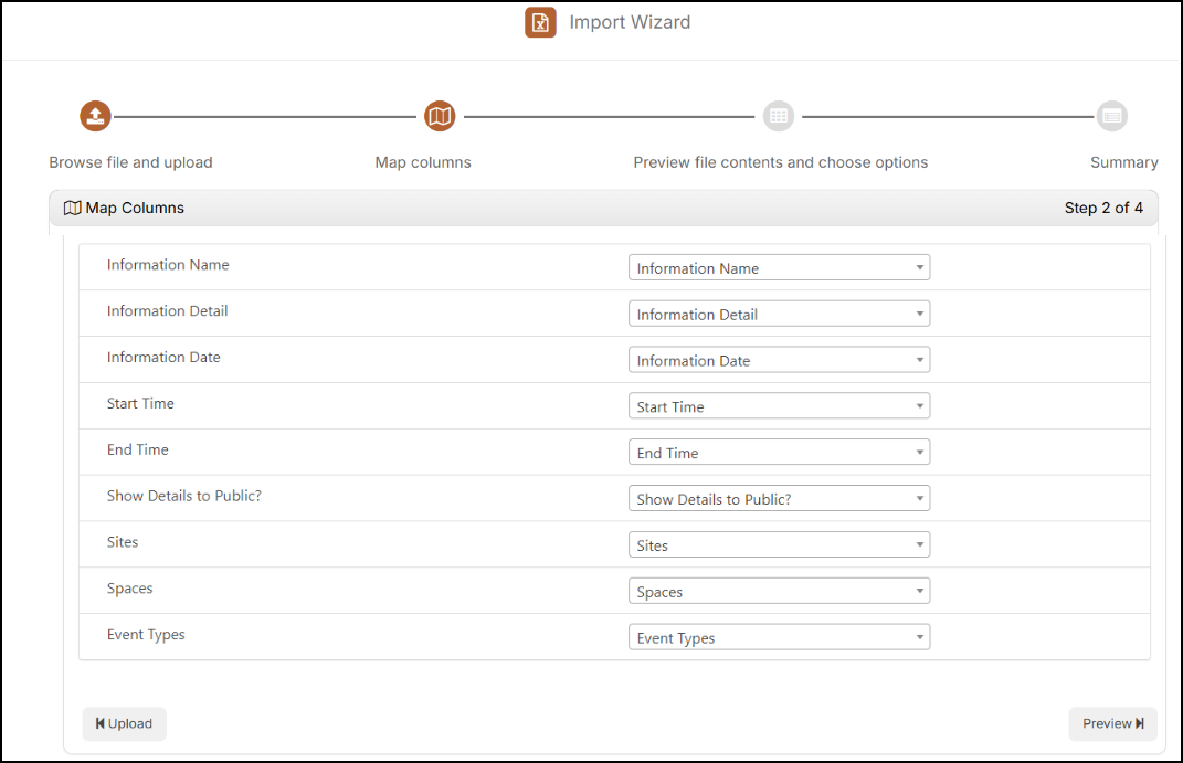 Import wizard map columns tab