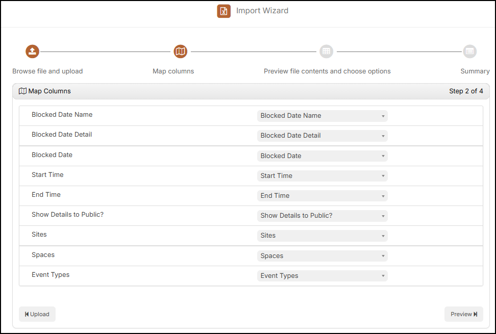 Import blocked date, map columns page