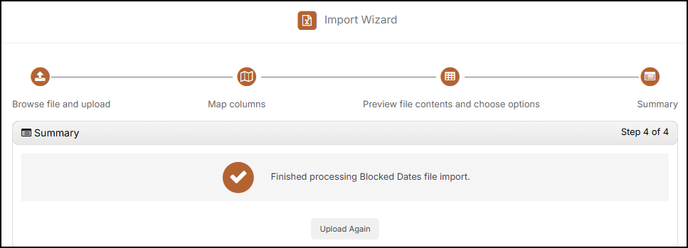 Import wizard confirmation summary page