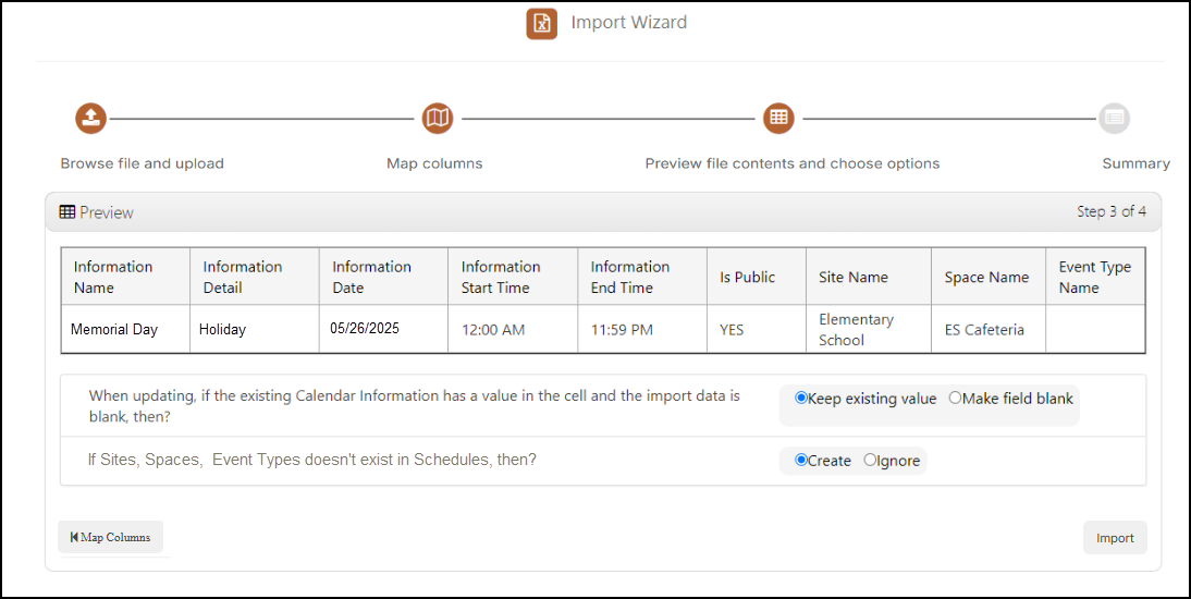 Import wizard preview tab