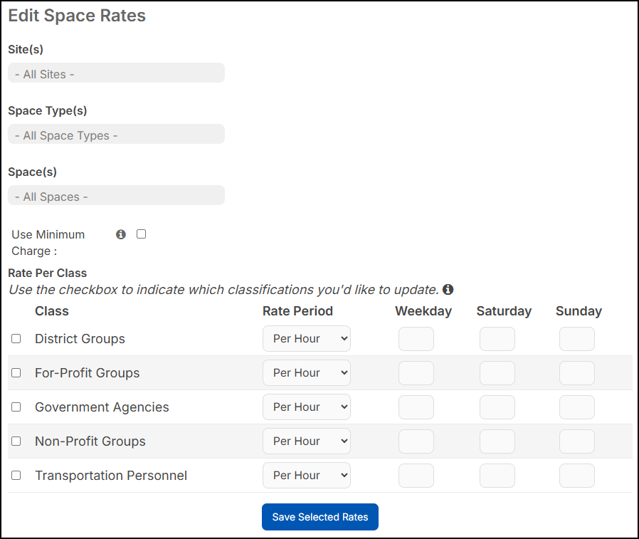 Edit space rates page