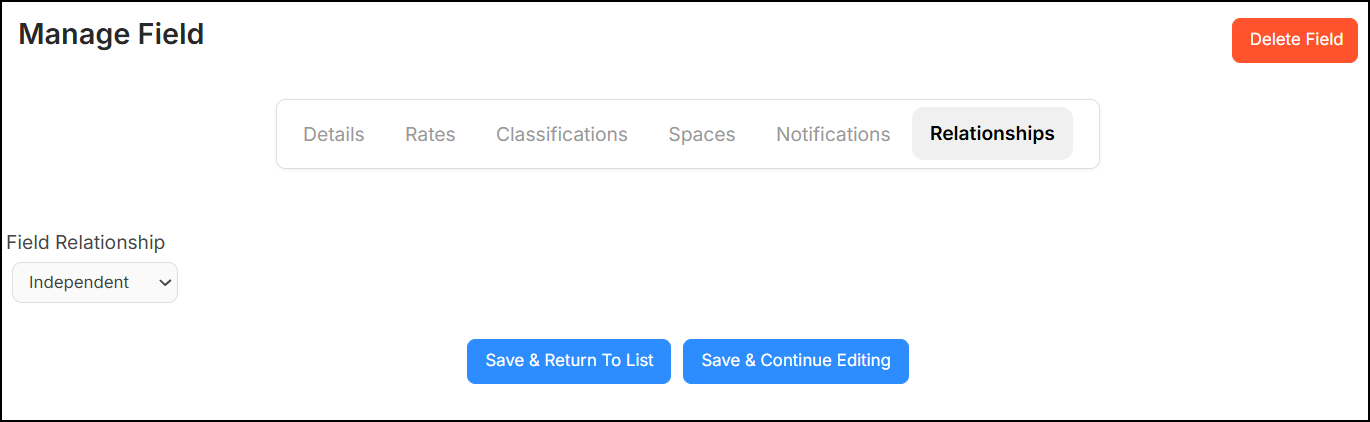 Manage field, relationships tab.