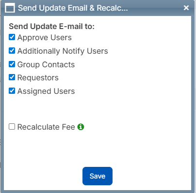 Send update email notification pop-up