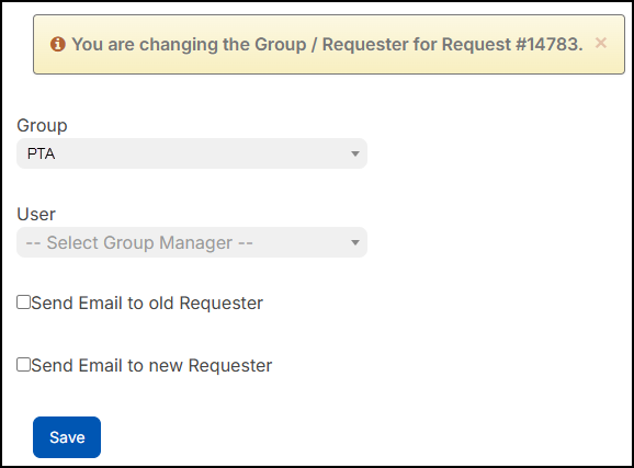 Change requestor pop-up.