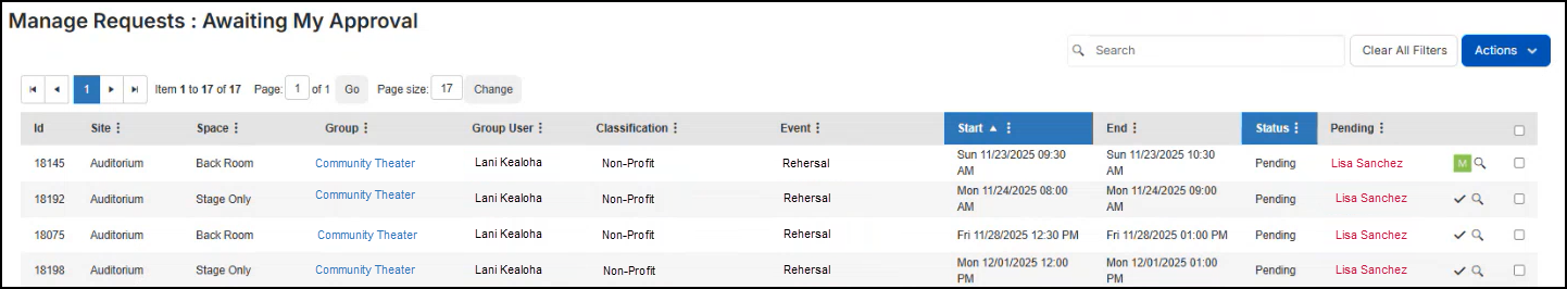 Manage requests: Awaiting my approval page.