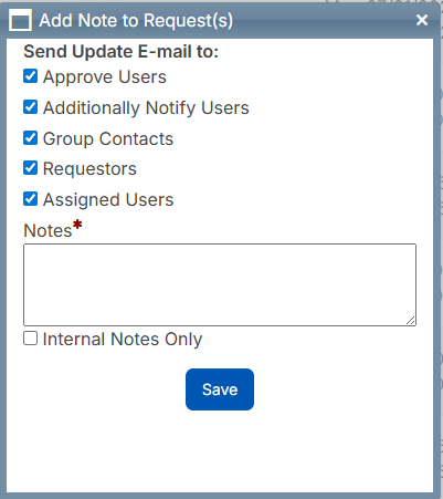 Add note to requests pop-up