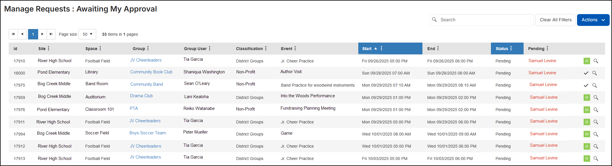 Manage requests, awaiting my approval page.