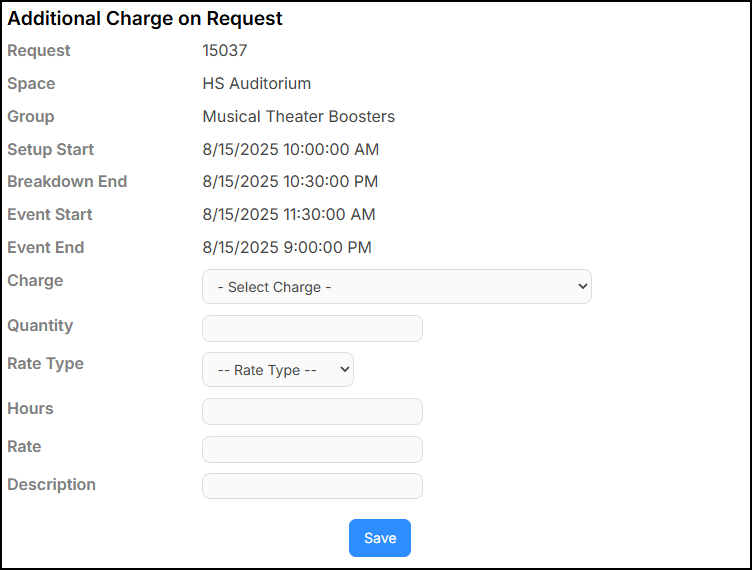 Additional charge on request pop-up