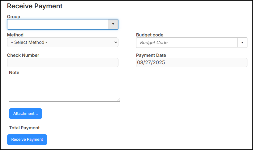 Receive payment page