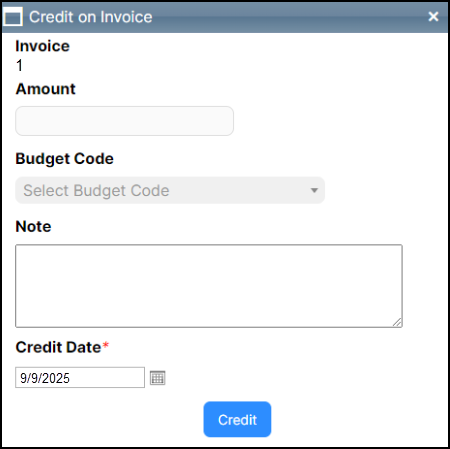 Credit on invoice pop-up