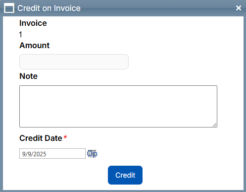 credit on invoice pop-up