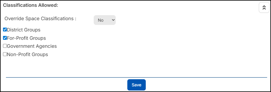 Manage Site, Classifications allowed section.