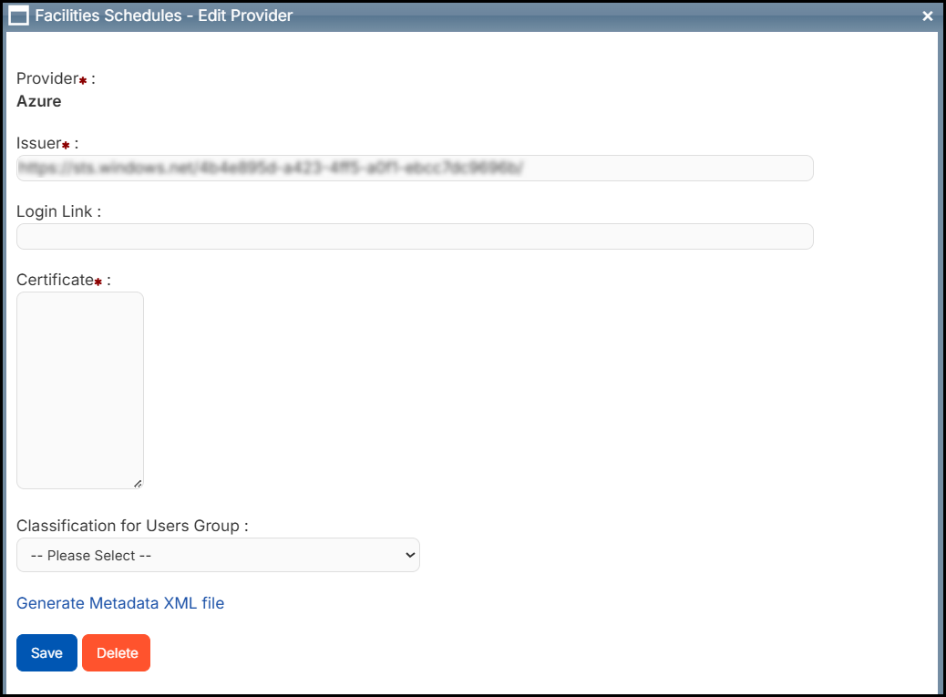 SAML Azure integration pop-up.