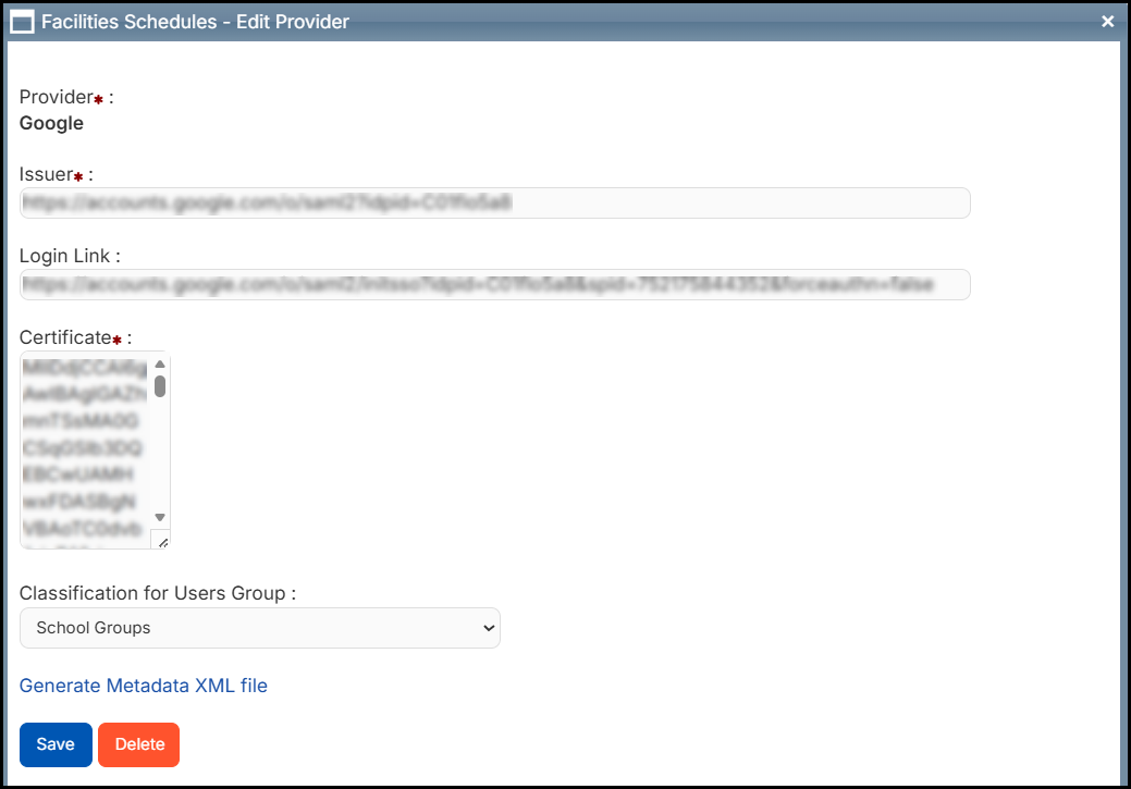 SAML Google integration pop-up.