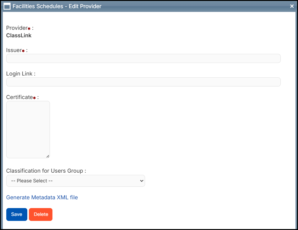 SAML ClassLink integration pop-up.