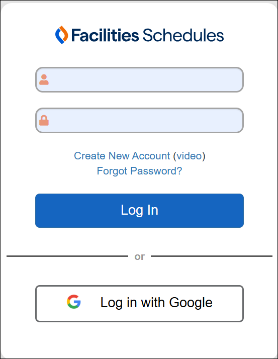 Schedules log in page with Log in with Google button