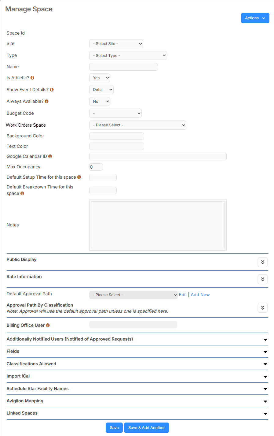 Manage space page.