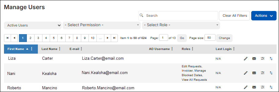Manage users page