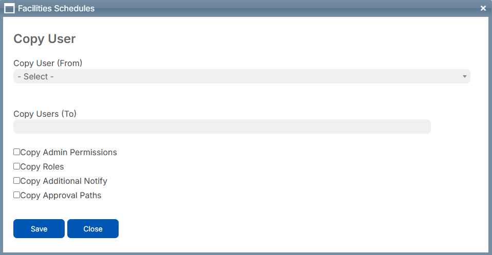 Copy user pop-up