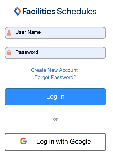 Facilities Schedules login page