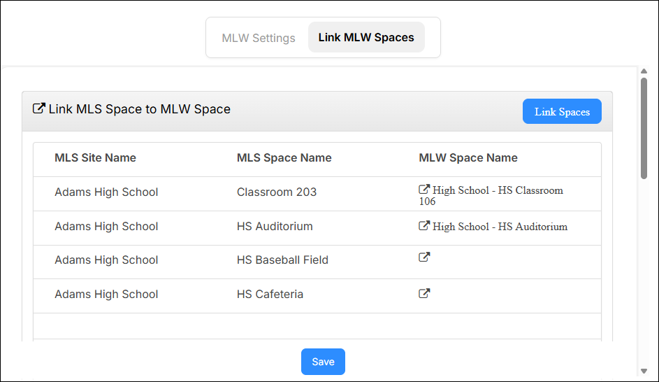 Link MLW Spaces tab