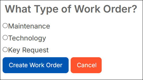 Select work order type page