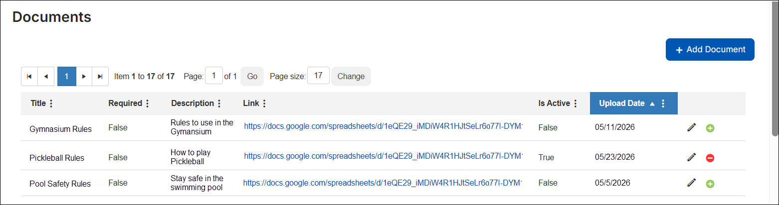 Documents page