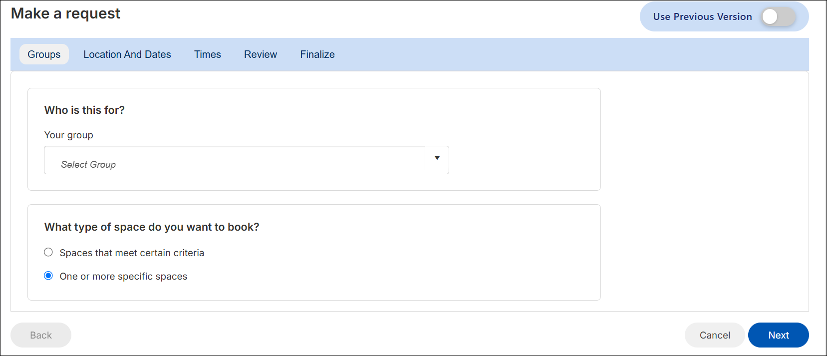 New version make a request form