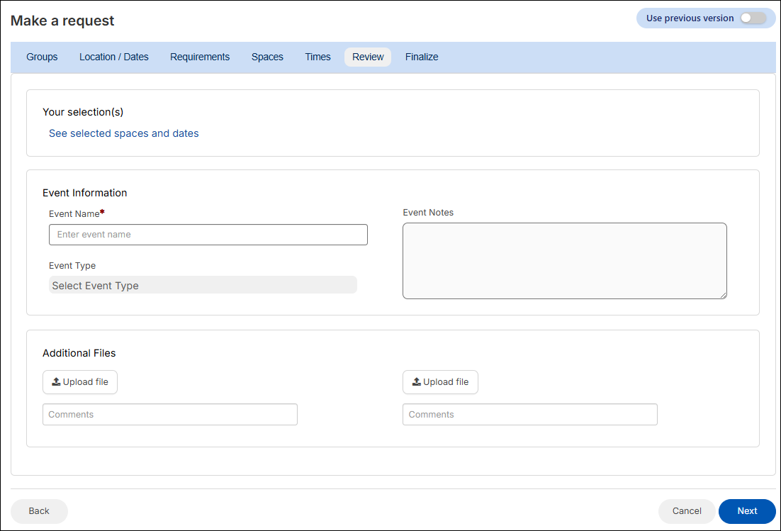 Make a request, review tab.