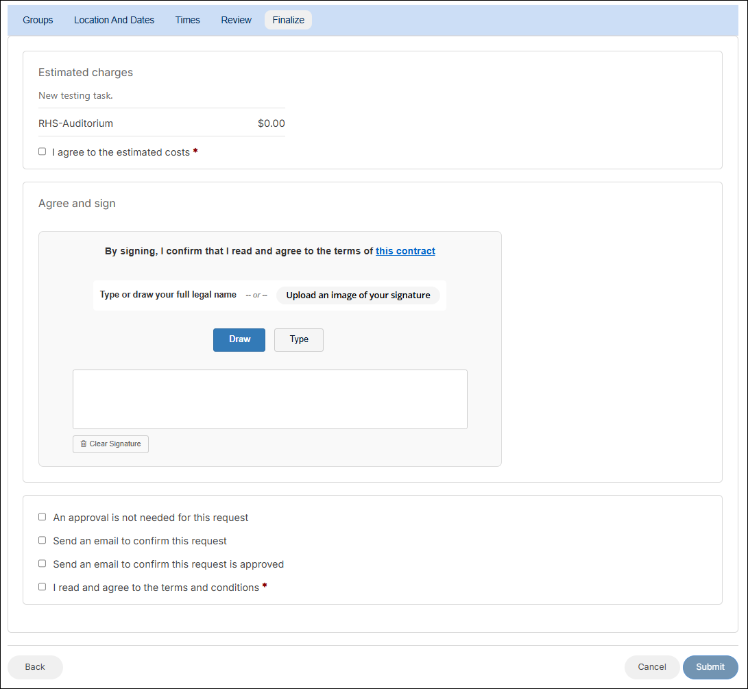 Make a request, finalize tab.