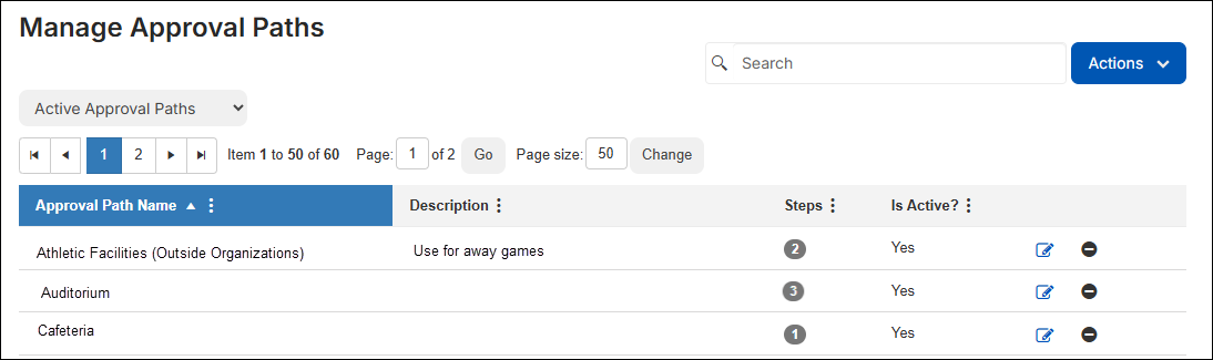 Manage approval paths page