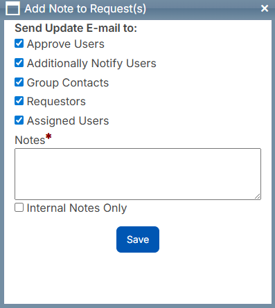 Add note to request pop-up.