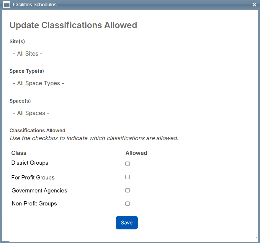 Update classifications allowed pop-up.